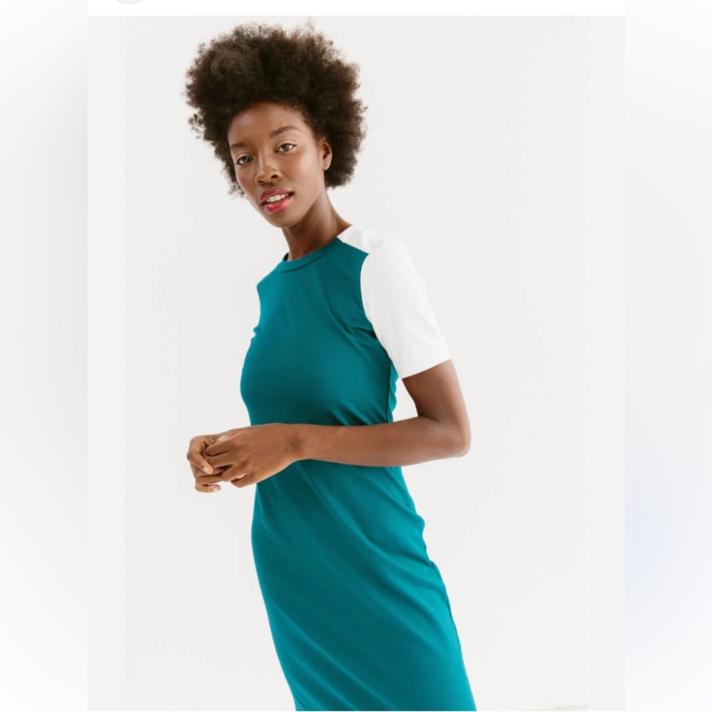 Sonnet James Quincy Play Dress Teal And White Color Block